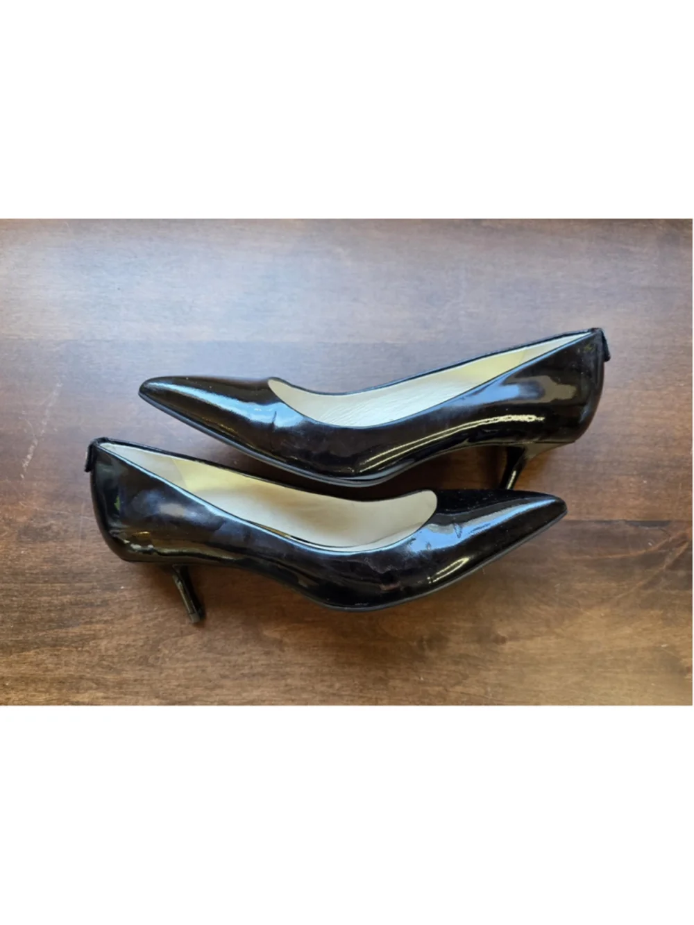 Michael Kors Black Patent Leather Pointed Toe MK Flex Kitten Heel Sz 7